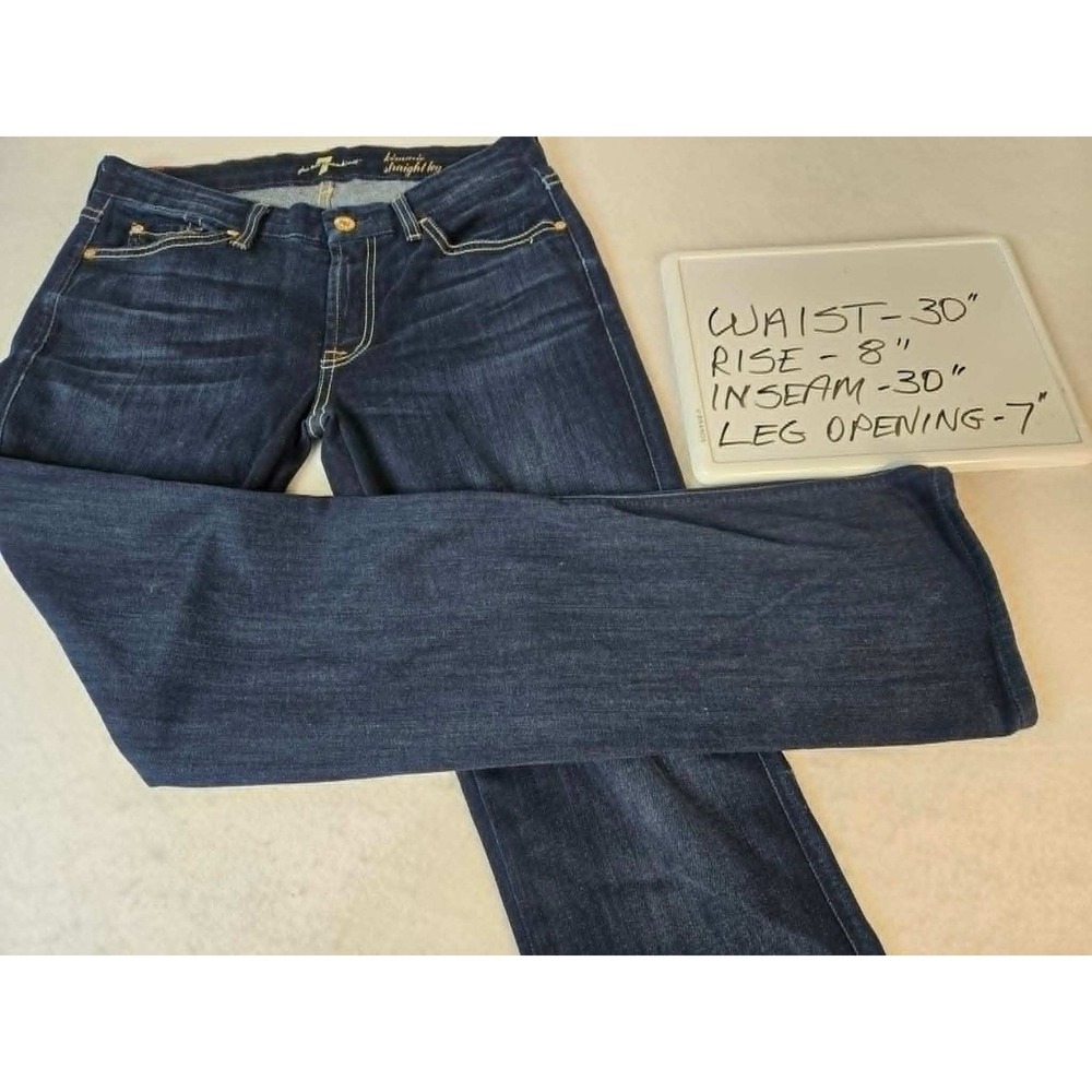 7 For All Mankind Kimmie Straight Leg Jeans Dark Indigo Blue Stretch Size 30 - Picture 8 of 9